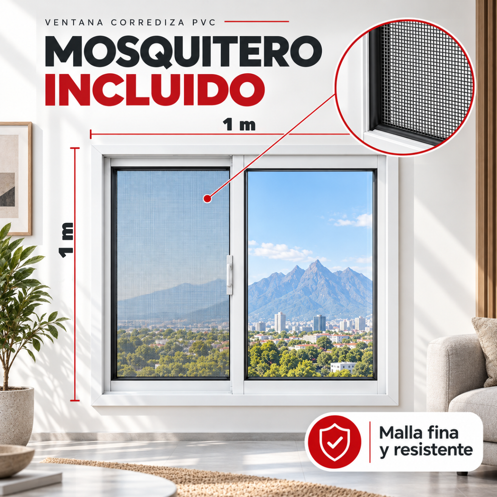 Información visual de ventana corrediza PVC de 100 x 100 cm