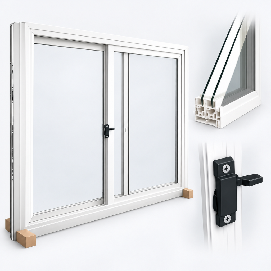 Ventana corrediza de PVC blanco para vivienda