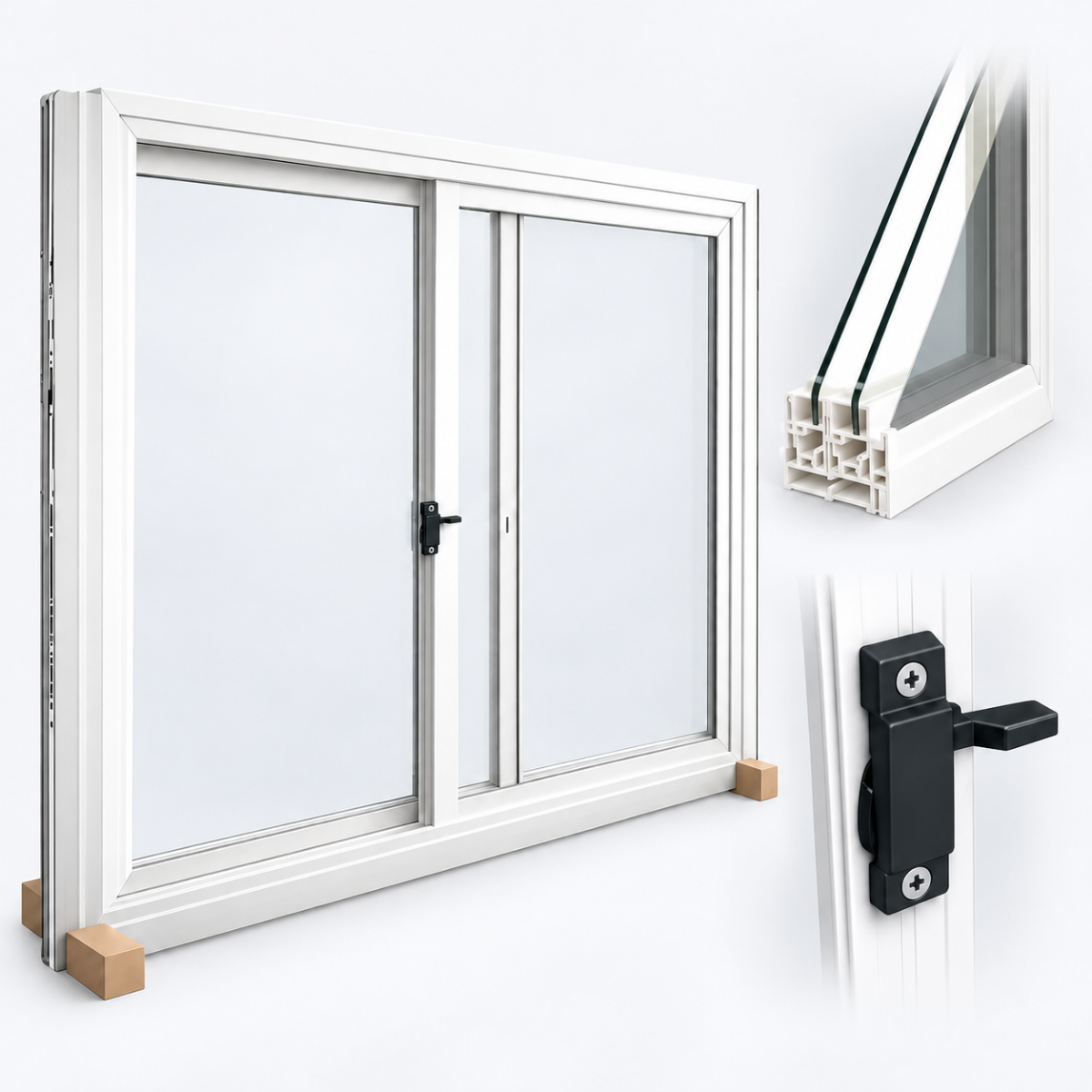 Ventana corrediza de PVC blanco para vivienda