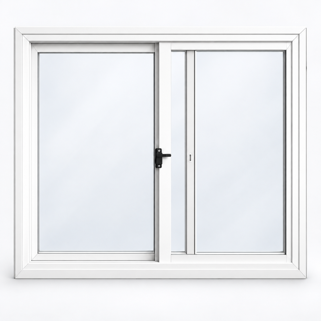 Ventana corrediza de PVC blanco con apertura horizontal
